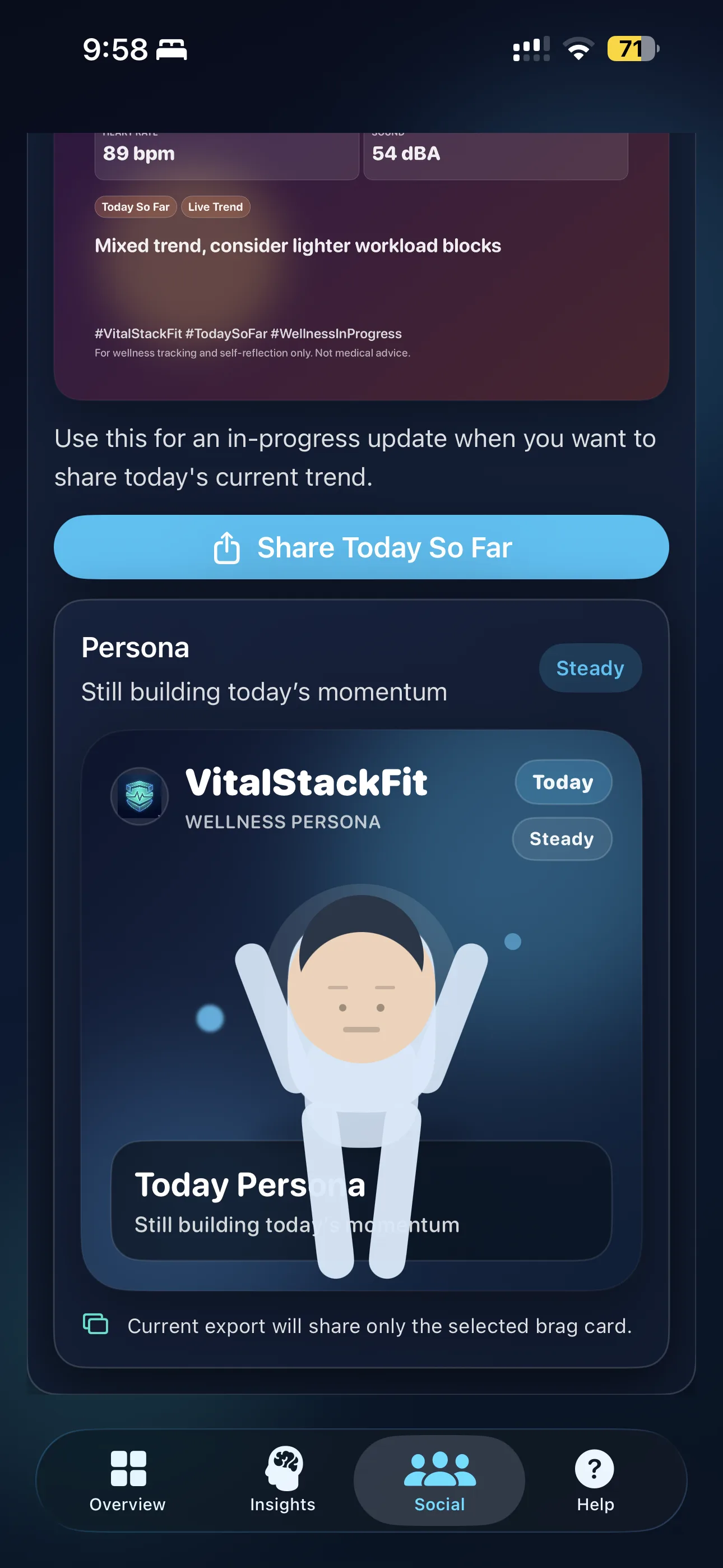 VitalStackFit persona video preview showing a branded animated share companion